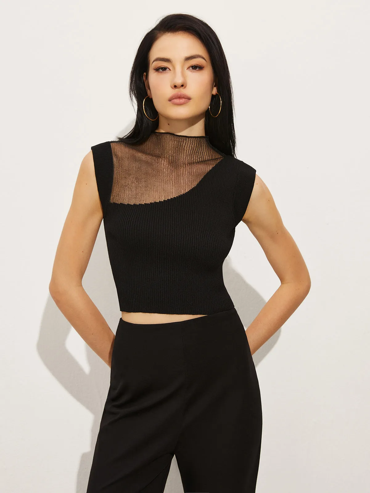 Haute Asymmetrical Mesh Overlay Sweater Vests sold by COMMENSE product image thumbnail 4