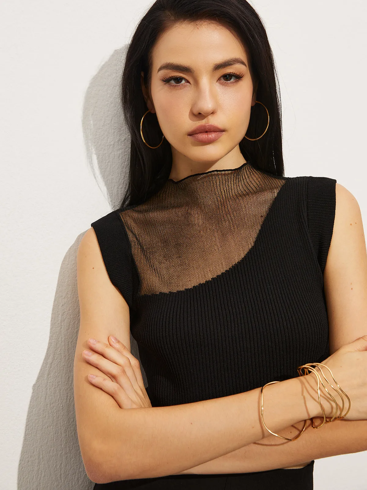 Haute Asymmetrical Mesh Overlay Sweater Vests sold by COMMENSE product image thumbnail 3