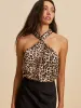 Satin Off-Shoulder Leopard Print Top sold by COMMENSE