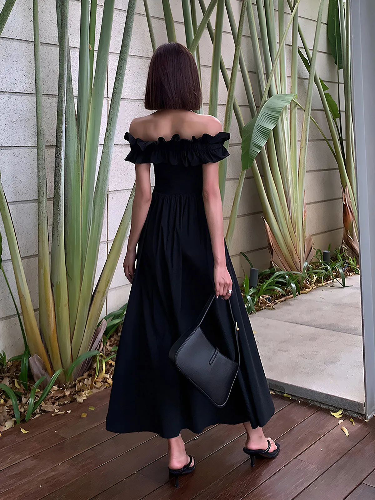 Ruffle Off Shoulder High-Slit Long Dress sold by COMMENSE product image thumbnail 4
