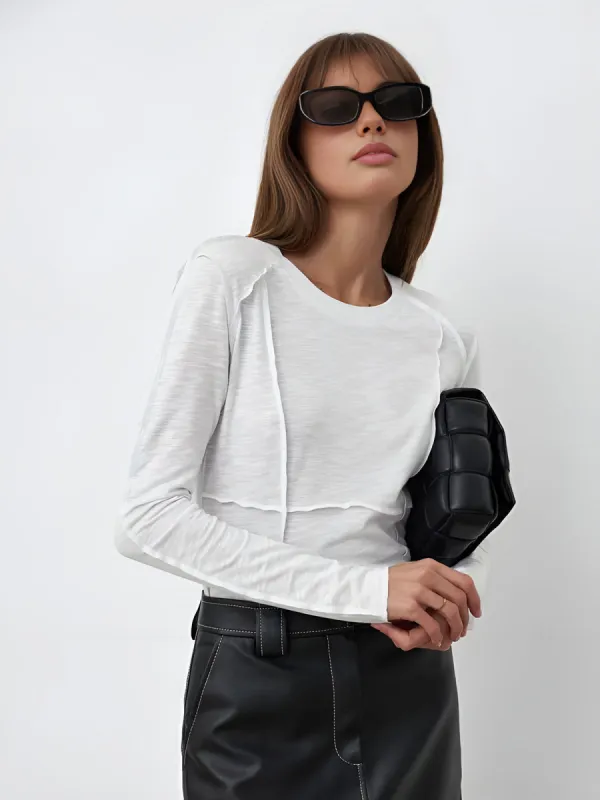 Raw Edge Detail Long Sleeve Top sold by COMMENSE