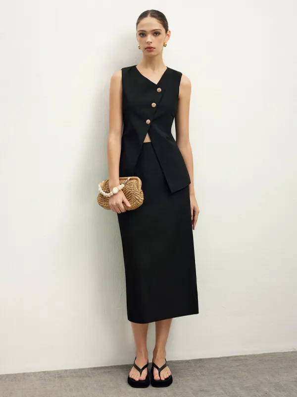 Asymmetrical Button Top  A Line Skirt set made by COMMENSE