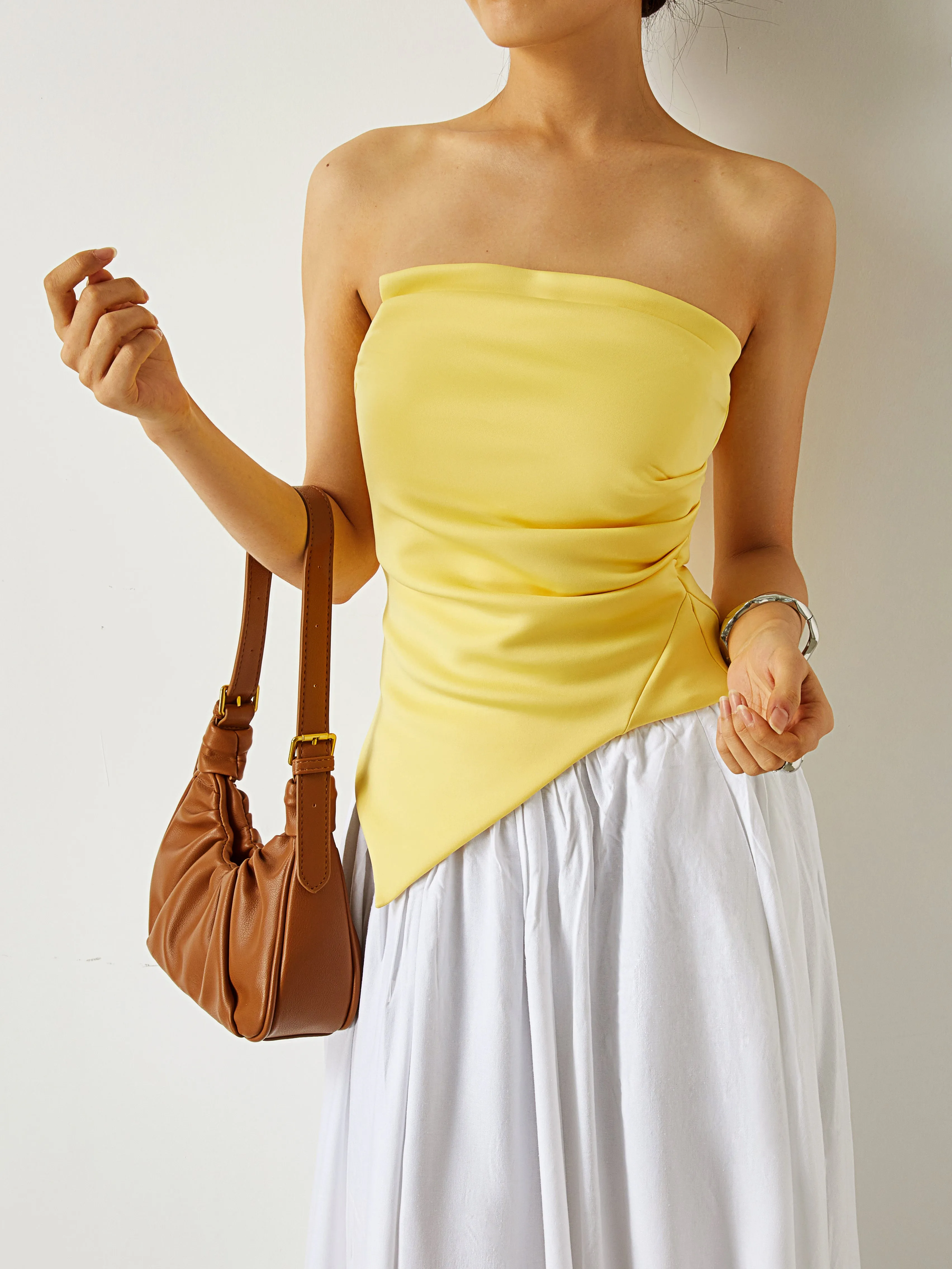 Pleated Plain Tube Top sold by COMMENSE