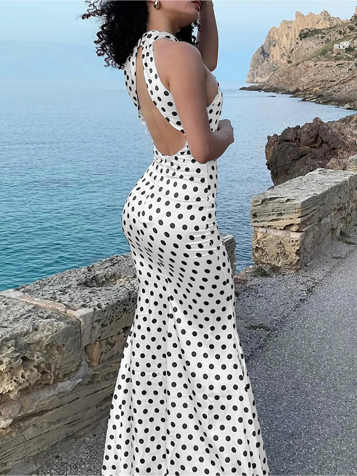 Backless Cross-Over Collar Slim Fit Long Dress sold by COMMENSE