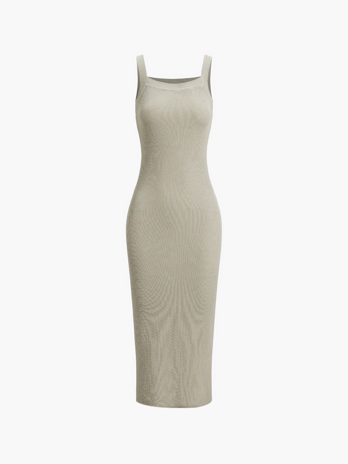 Square Neck Ribbed Strap Midi Dress sold by COMMENSE