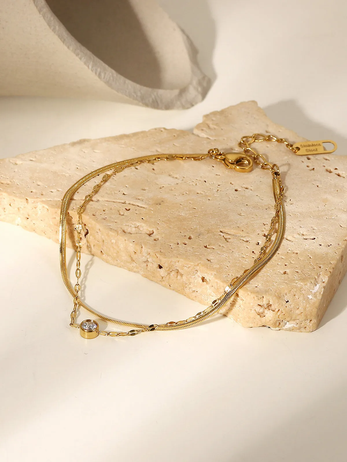 Golden Double Chains Rhinestone Bracelet sold by COMMENSE product image thumbnail 3