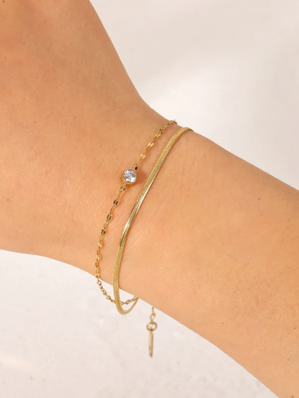 Golden Double Chains Rhinestone Bracelet sold by COMMENSE