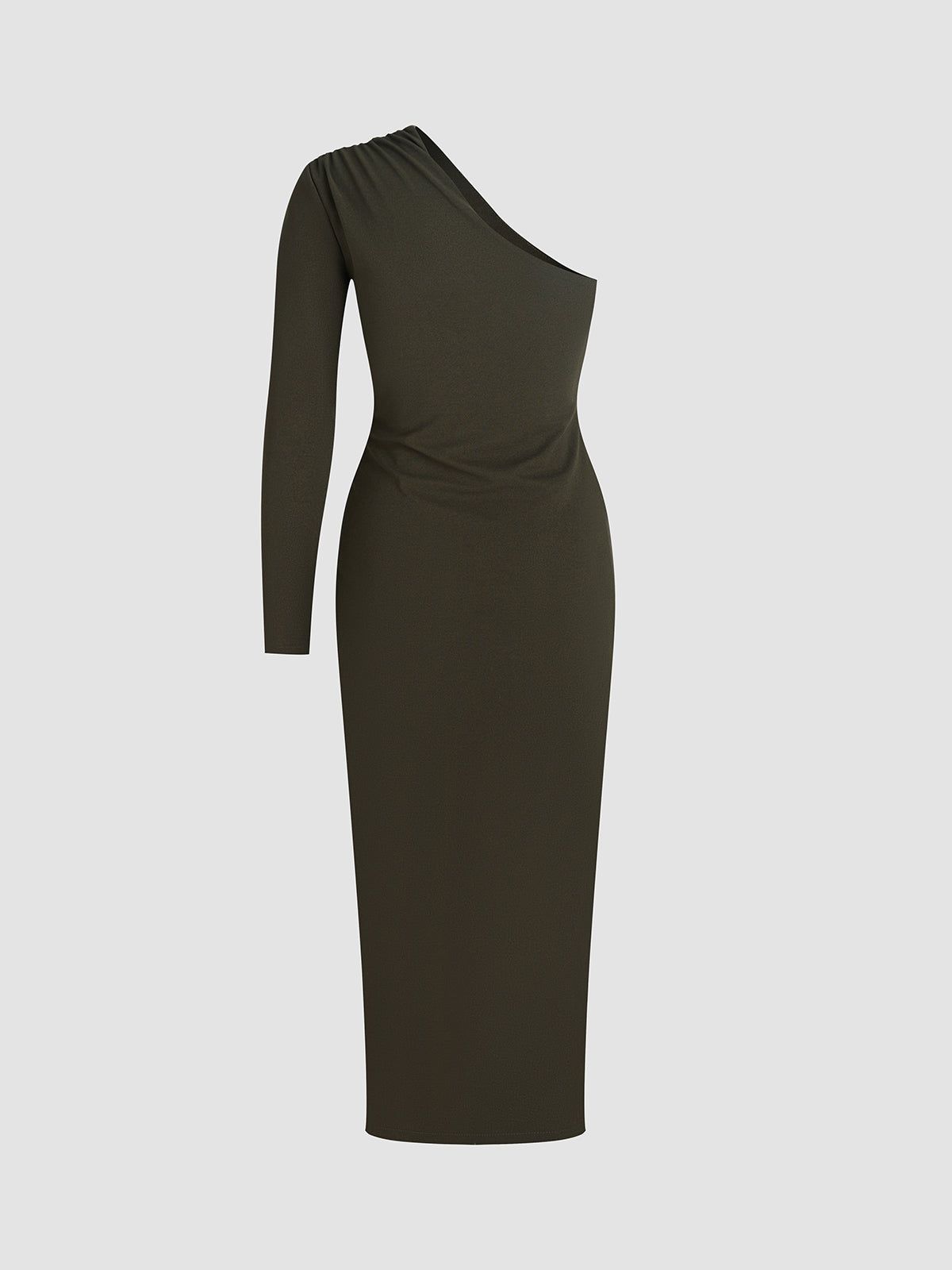 One Shoulder Zip Ruched Slit Midi Dress sold by COMMENSE product image thumbnail 2