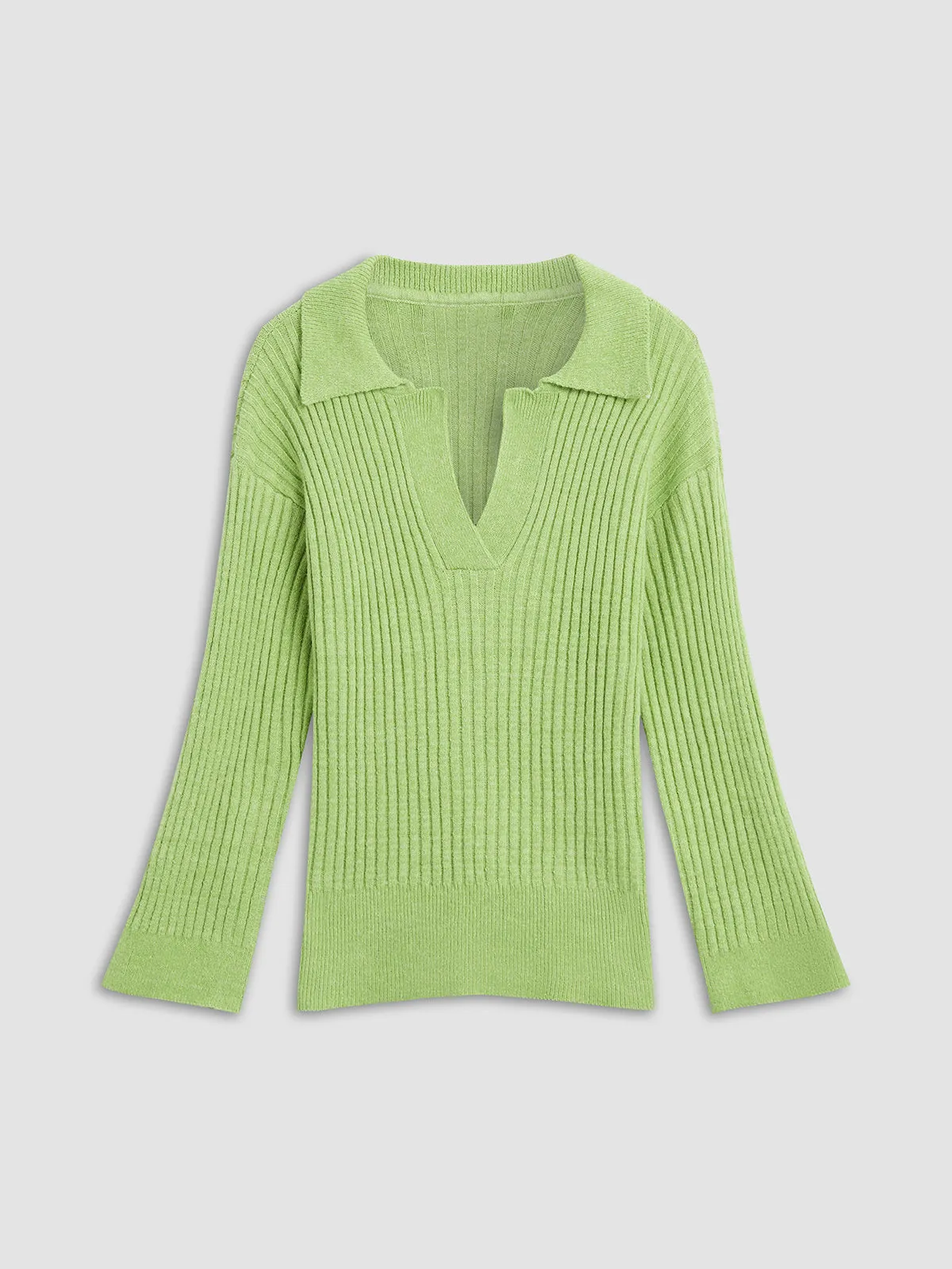 Spring Air Collared Ribbed Sweater sold by COMMENSE