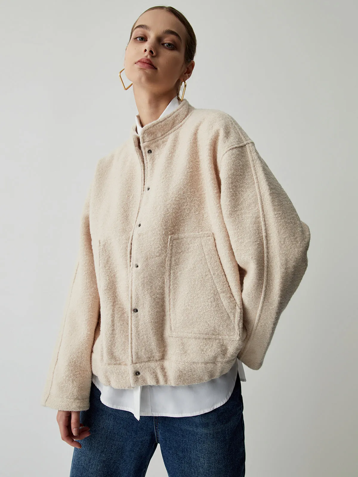 Button Down Double Pockets Bomber Jacket sold by COMMENSE product image thumbnail 5