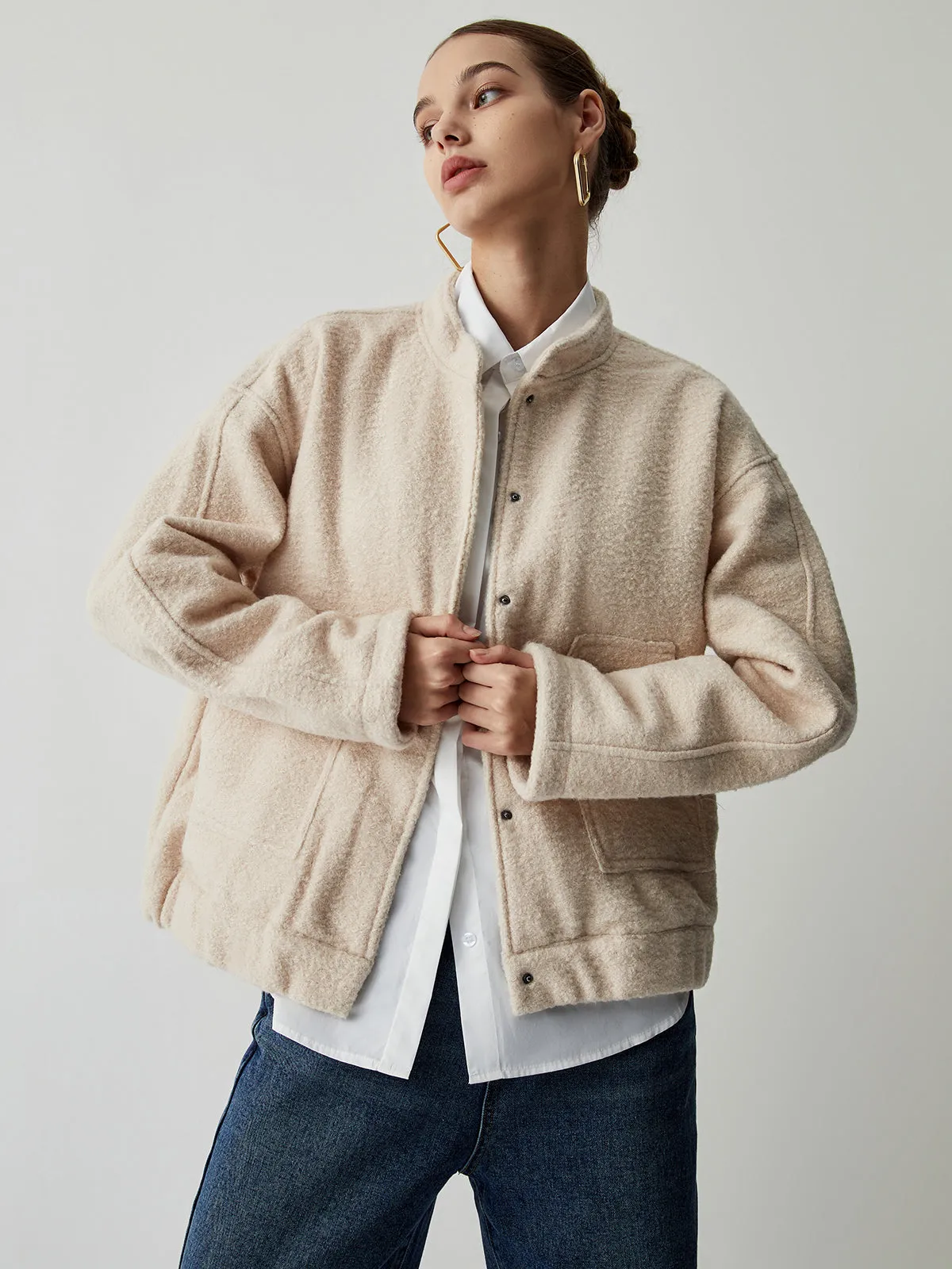 Button Down Double Pockets Bomber Jacket sold by COMMENSE product image thumbnail 2