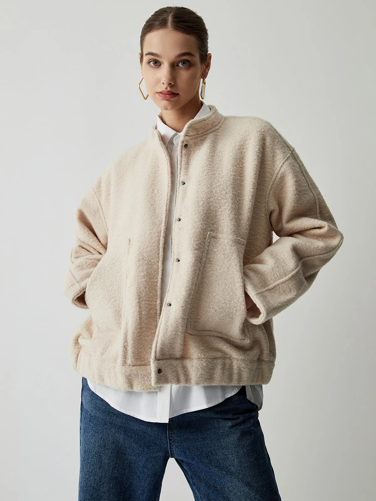 Button Down Double Pockets Bomber Jacket sold by COMMENSE product image thumbnail 3