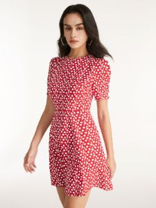 Straight Neck Short Puff Sleeve A Line Mini Dress sold by COMMENSE