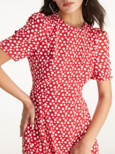Straight Neck Short Puff Sleeve A Line Mini Dress sold by COMMENSE