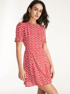 Straight Neck Short Puff Sleeve A Line Mini Dress sold by COMMENSE