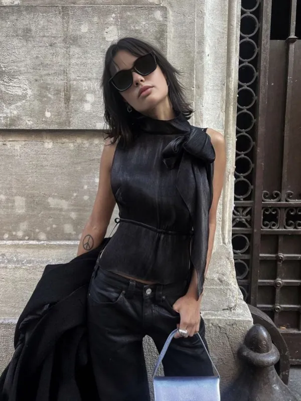 Lace Up Bow Sleeveless Tank Top sold by COMMENSE