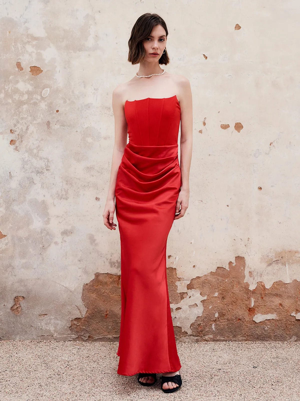 Pleated Zipper Corset Tube Long Dress sold by COMMENSE product image thumbnail 5