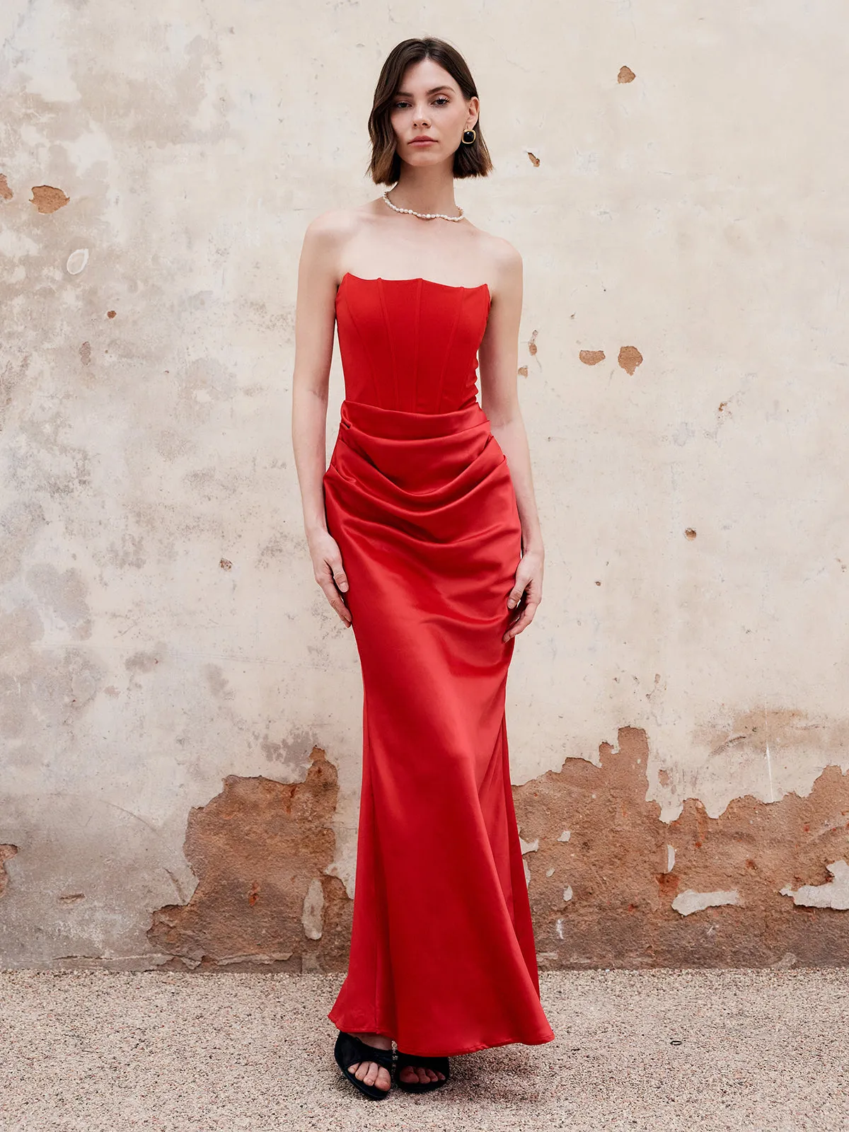 Pleated Zipper Corset Tube Long Dress sold by COMMENSE product image thumbnail 2