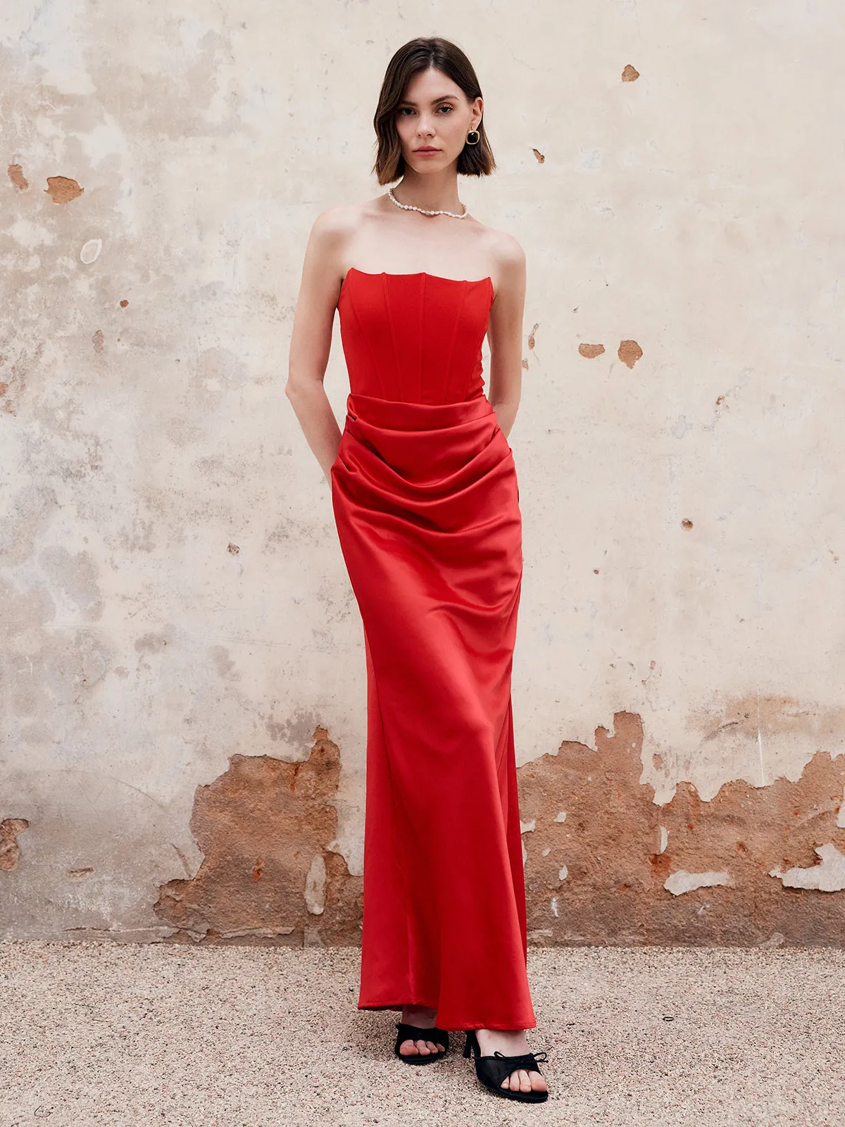 Pleated Zipper Corset Tube Long Dress sold by COMMENSE product image thumbnail 3