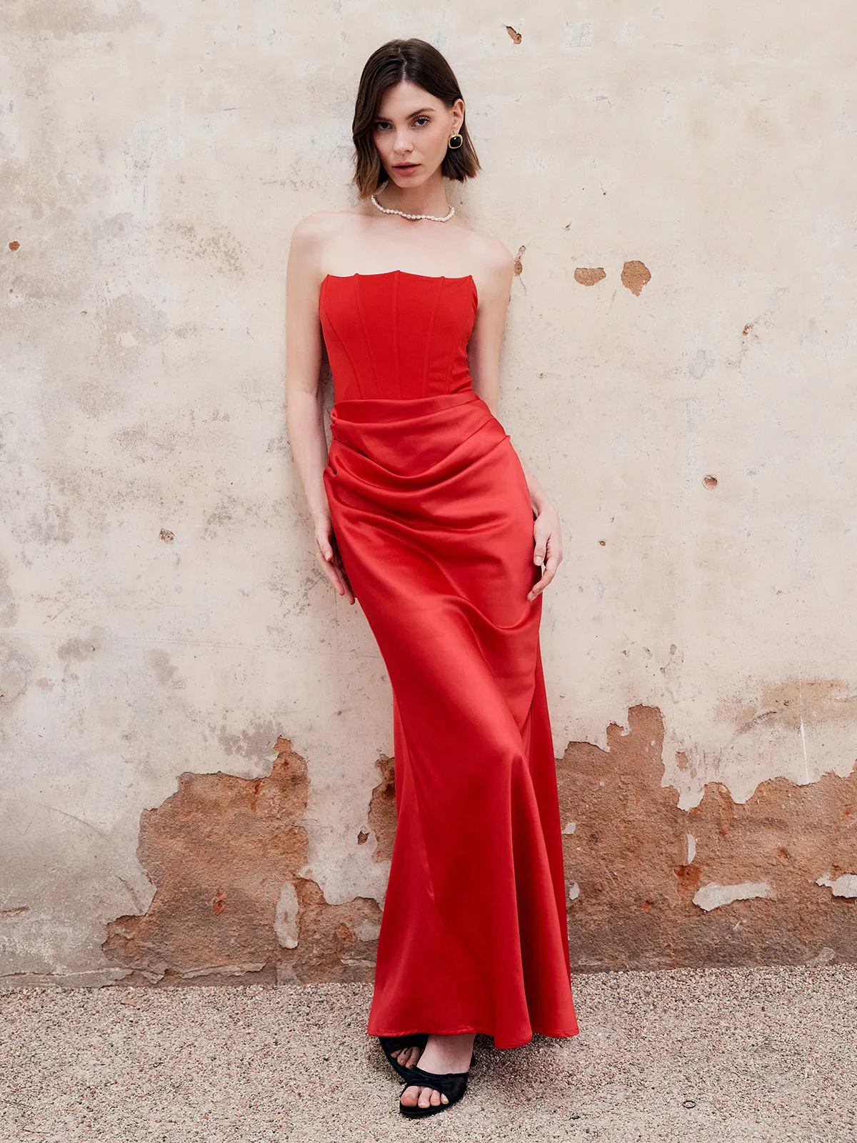 Pleated Zipper Corset Tube Long Dress sold by COMMENSE product image thumbnail 4