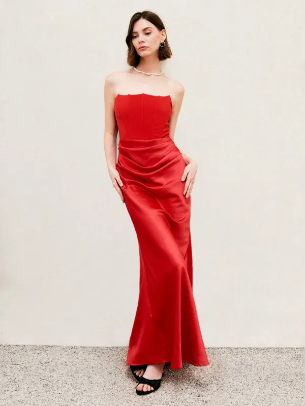 Pleated Zipper Corset Tube Long Dress sold by COMMENSE