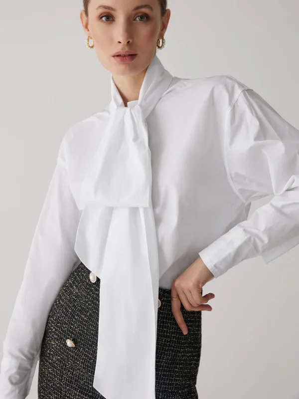 Tie Neck Bishop Sleeve Shirt sold by COMMENSE