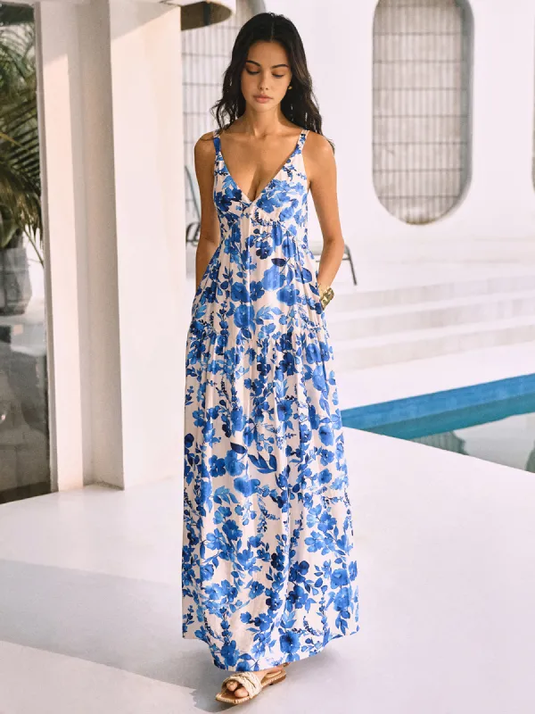 Boho Blooming Floral Print Pocket Cami Long Dress sold by COMMENSE