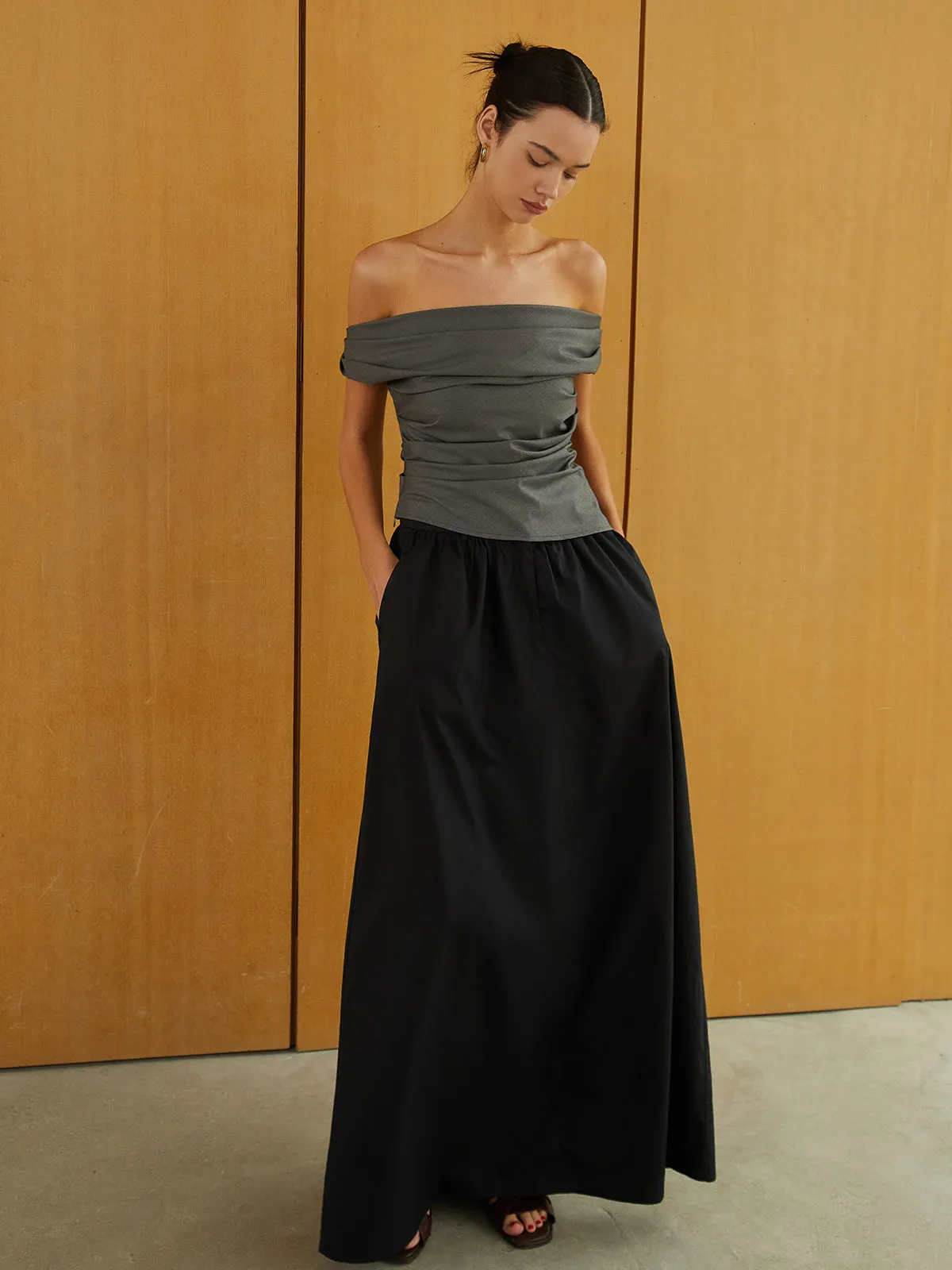 Ruched Zipper Off-Shoulder Tank Top sold by COMMENSE product image thumbnail 4