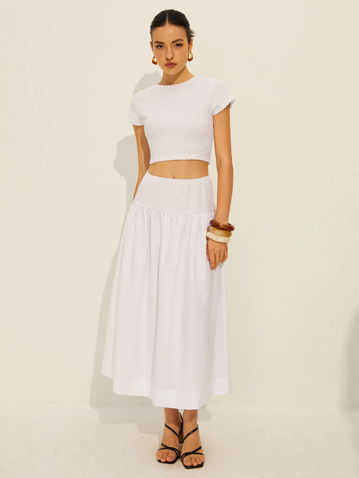 Cutout Cap Sleeve Skirt Set sold by COMMENSE