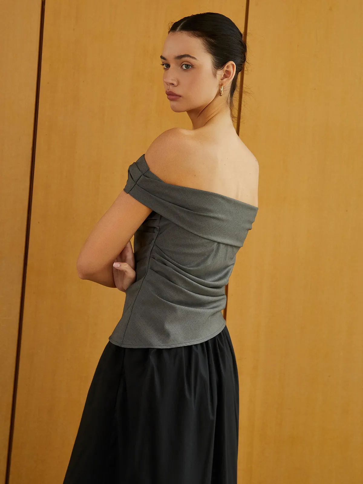 Ruched Zipper Off-Shoulder Tank Top sold by COMMENSE product image thumbnail 5