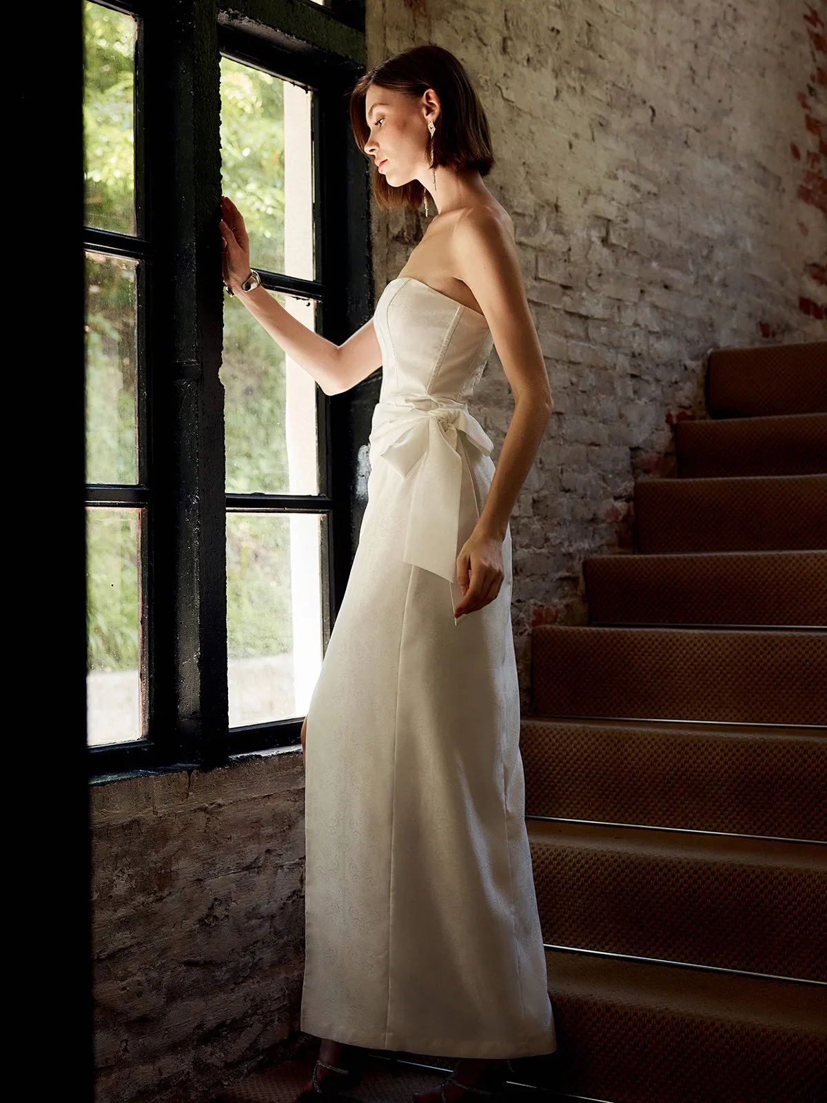 Side Knot Split Corset Long Dress sold by COMMENSE product image thumbnail 3