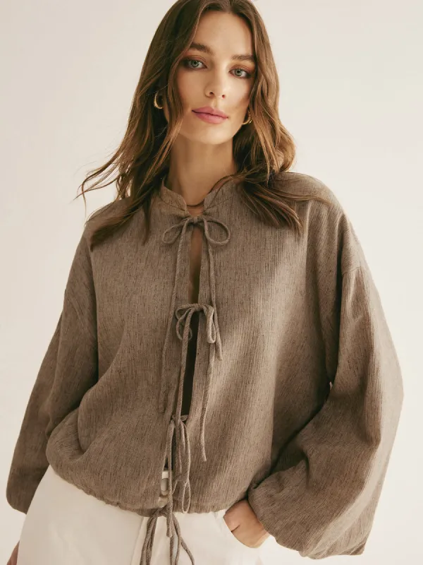 Retro Drawstring Loose Blouse sold by COMMENSE
