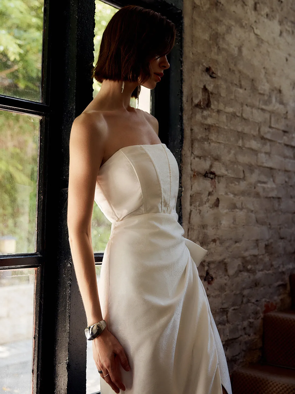 Side Knot Split Corset Long Dress sold by COMMENSE product image thumbnail 5