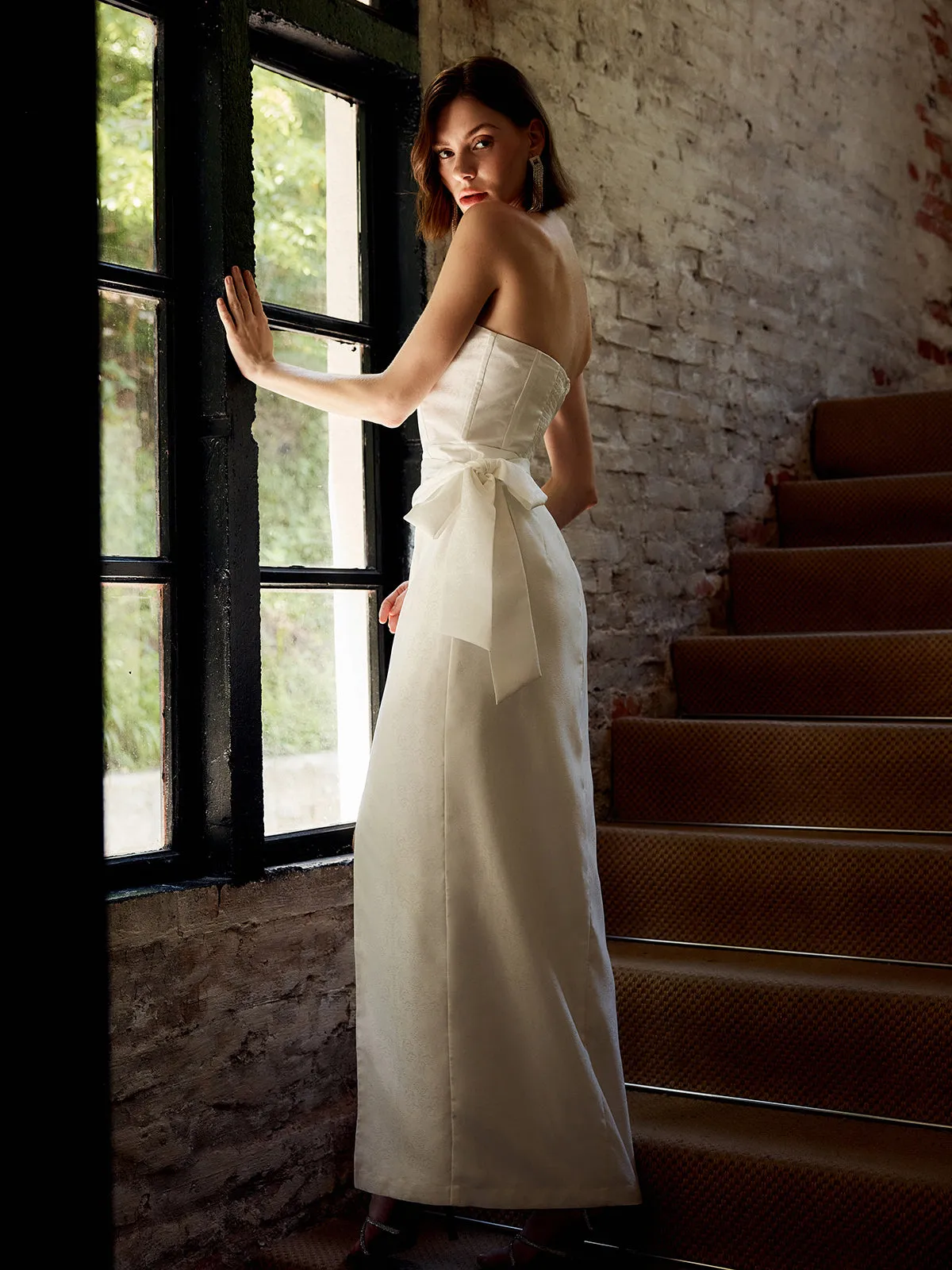 Side Knot Split Corset Long Dress sold by COMMENSE product image thumbnail 2