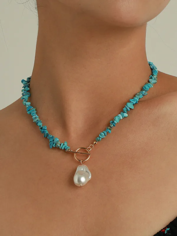 Irregular Pearl Green Turquoise Necklace sold by COMMENSE