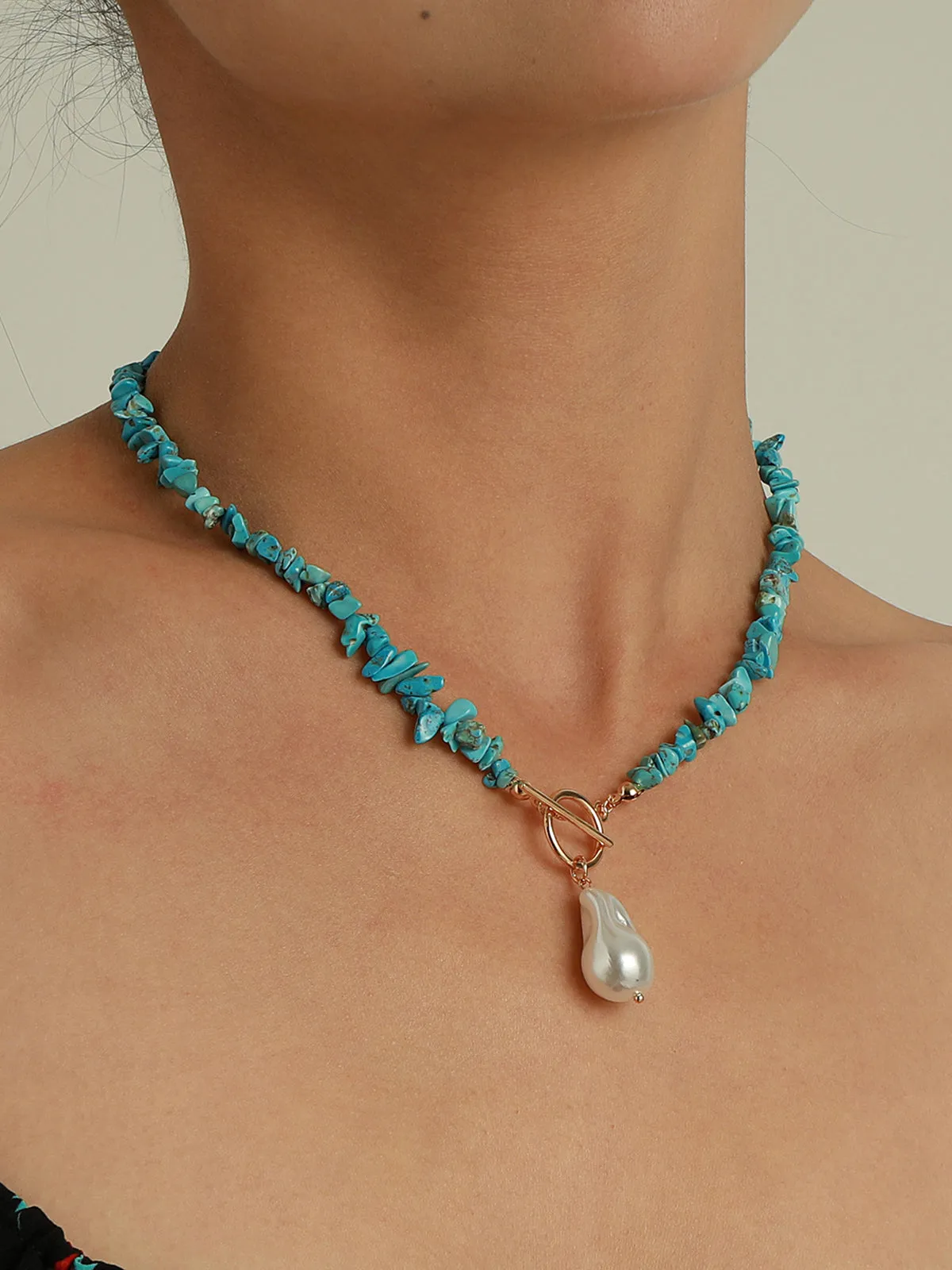Irregular Pearl Green Turquoise Necklace sold by COMMENSE product image thumbnail 2