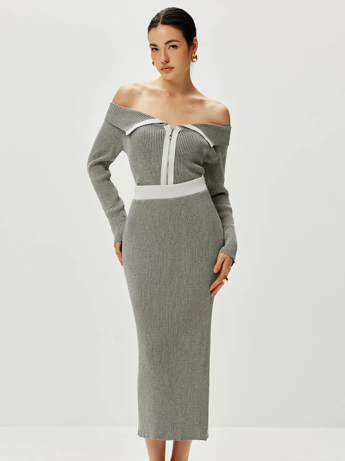 Ribbed Elastic Waist Sweater Skirt sold by COMMENSE product image thumbnail 2