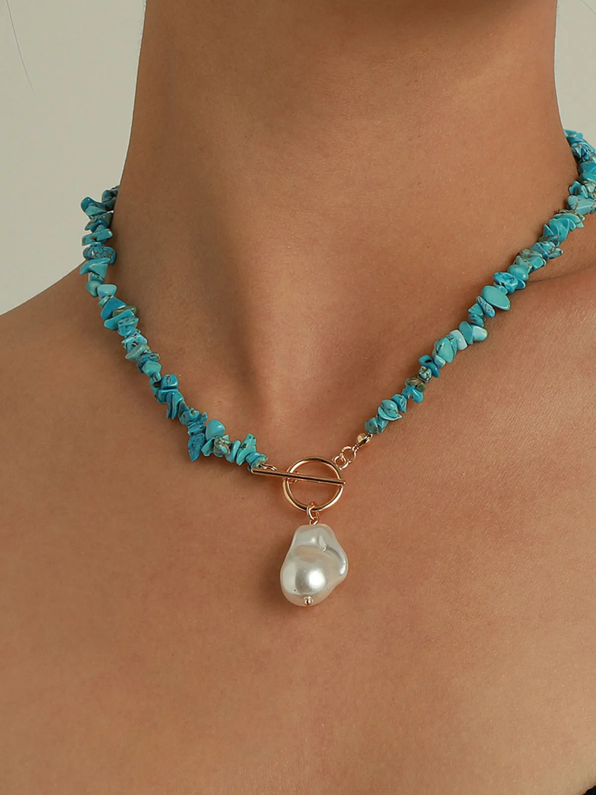 Irregular Pearl Green Turquoise Necklace sold by COMMENSE product image thumbnail 3
