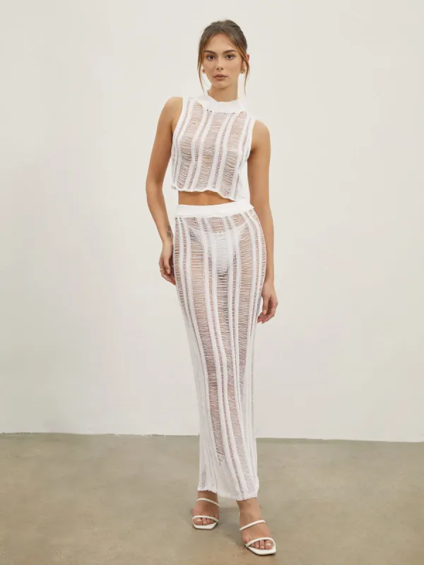 Leisure Hollow Knit Maxi Skirt sold by COMMENSE