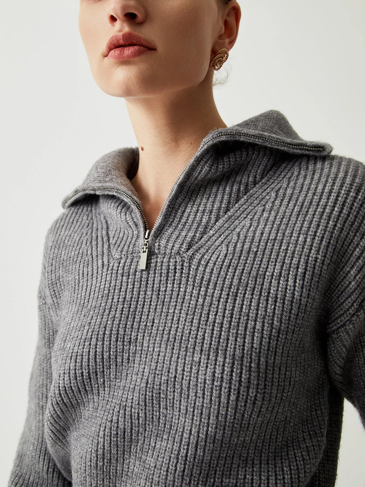 Open Collar Zippered Sweater sold by COMMENSE product image thumbnail 5