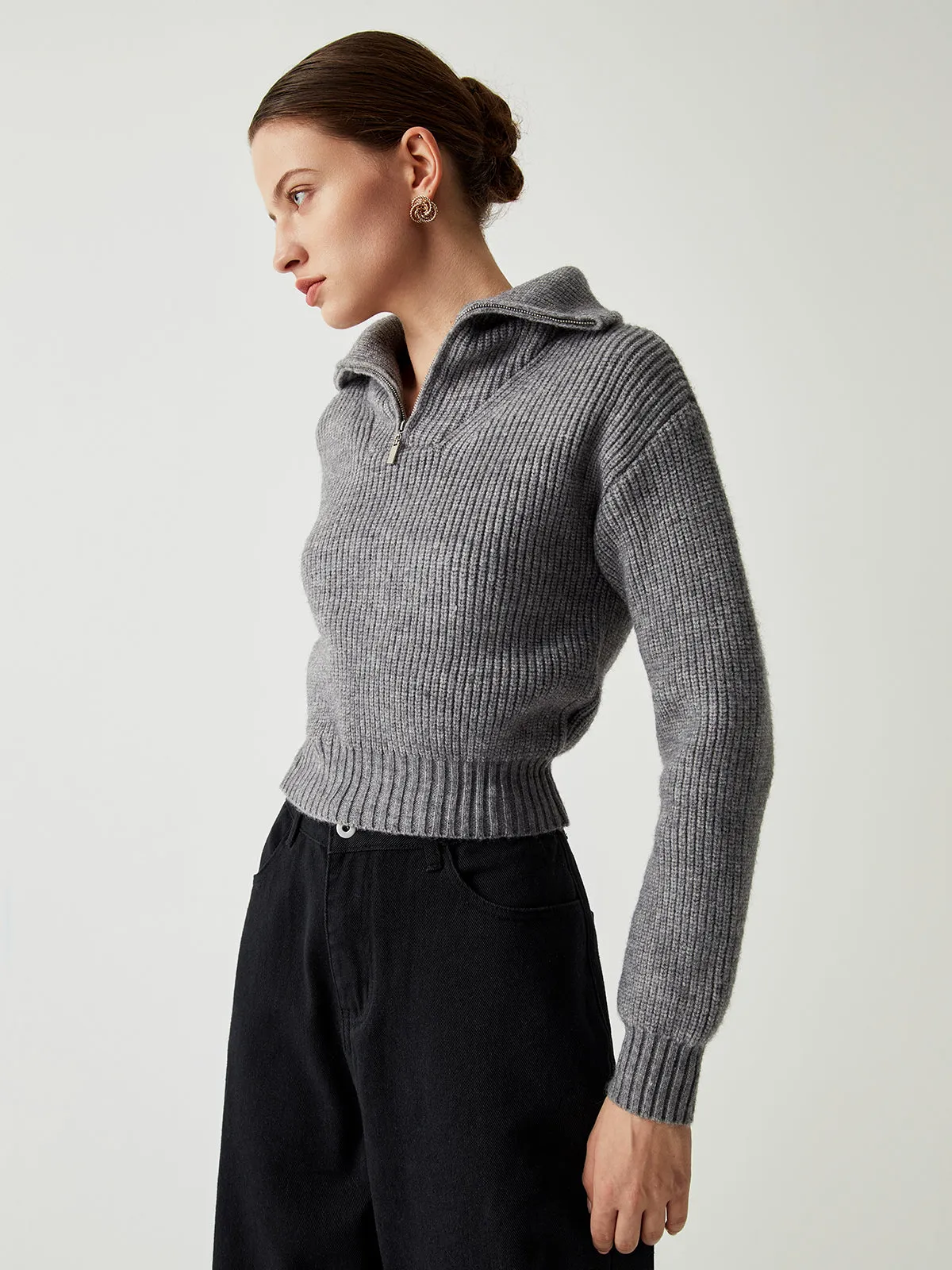 Open Collar Zippered Sweater sold by COMMENSE product image thumbnail 2