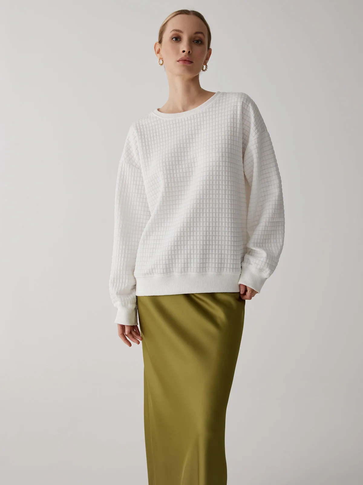 Solid Textured Crew Neck Sweatshirt sold by COMMENSE product image thumbnail 4