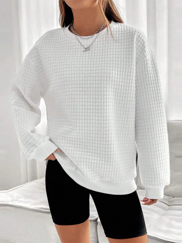 Solid Textured Crew Neck Sweatshirt sold by COMMENSE