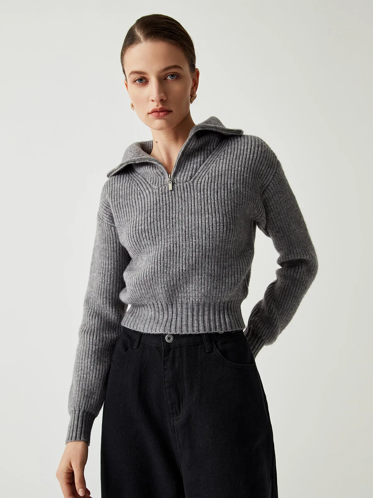 Open Collar Zippered Sweater sold by COMMENSE product image thumbnail 3