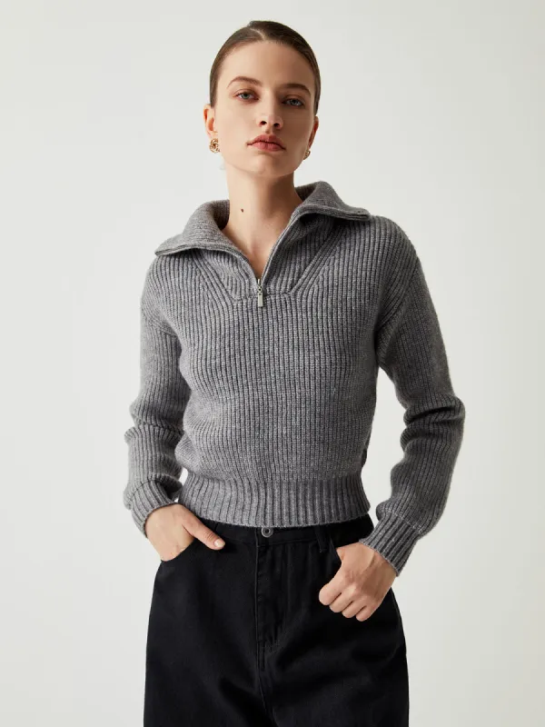 Open Collar Zippered Sweater sold by COMMENSE