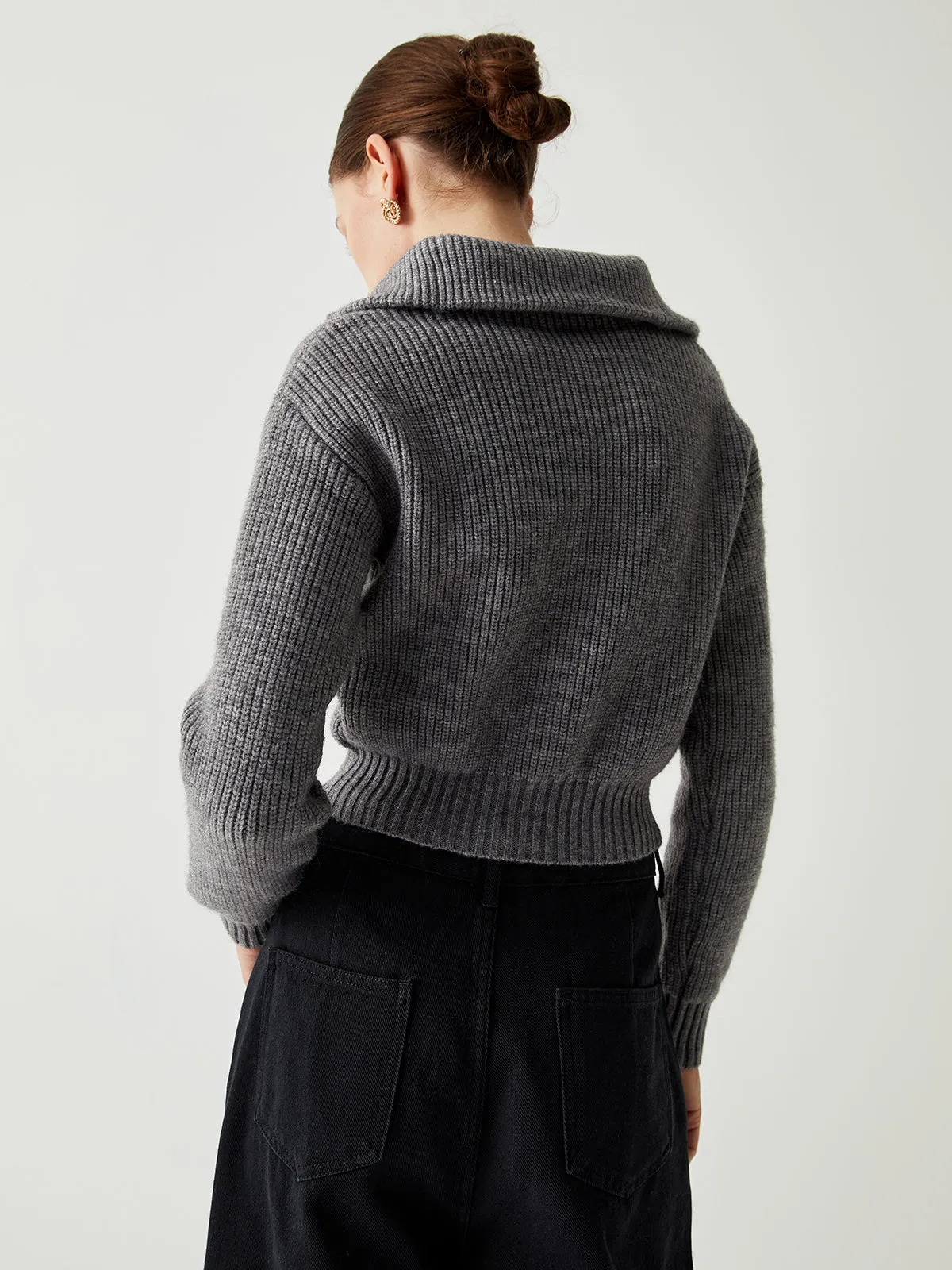 Open Collar Zippered Sweater sold by COMMENSE product image thumbnail 4