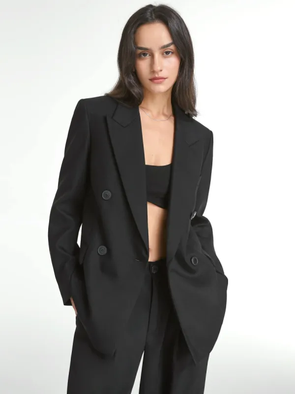 Double Breasted Relaxed Fit Long Blazer sold by COMMENSE