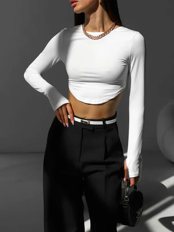 Minimalism Long Sleeve Crop Shirt sold by COMMENSE