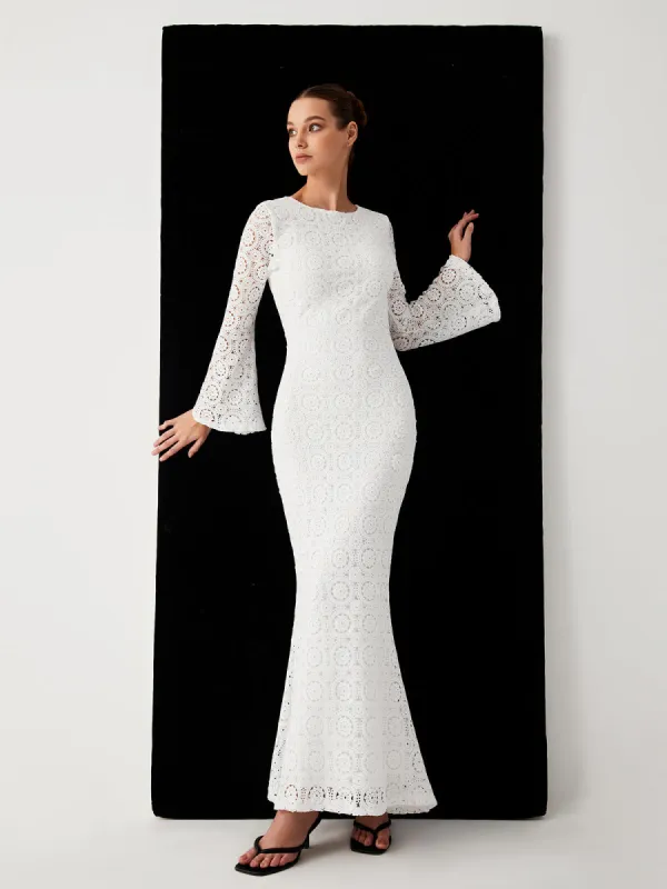 Eyelet Floral Open Back Long Dress sold by COMMENSE