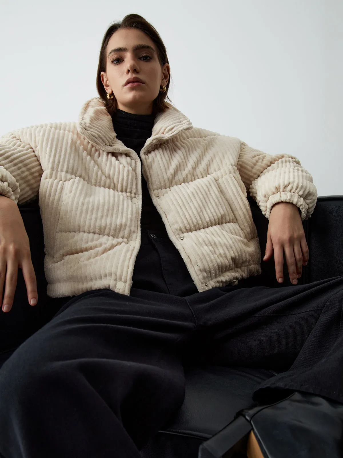 Corduroy Open Collar Puffer Coat sold by COMMENSE product image thumbnail 3